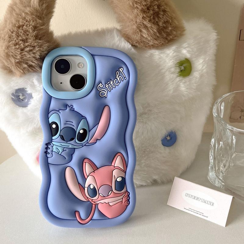 Cute Cartoon 3D Character Stitch Design iPhone Case for Girls Boys Women Teens Kawaii Unique Fun Cool Funny Silicone Soft Shockproof Cover