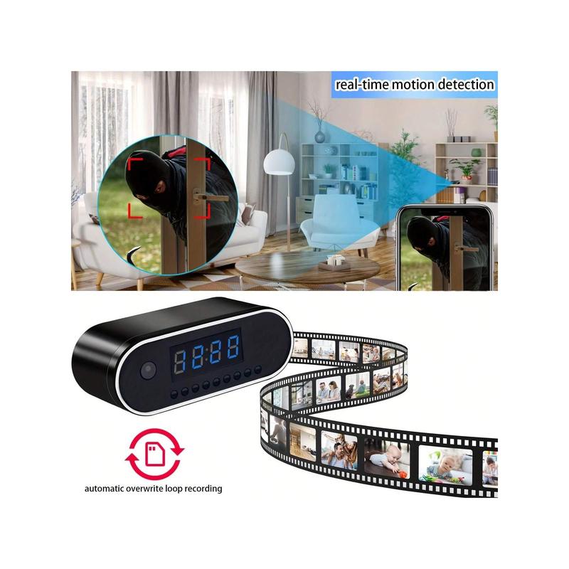 1080P HD WiFi Security Camera Clock - Wireless Motion Detection, Night Vision, Real-Time App Monitoring, Loop Recording, Ideal For Indoor Home, Office, Warehouse With Lithium Battery And Non-Waterproof Design,  Included 32G SD Card