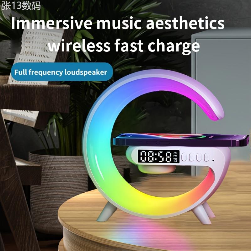 Wireless Speaker Rhythm RGB Light Bar Smart Light Sunrise Alarm Clock Wake Up Light Alarm for Bedroom Dimmable Table Lamp with Fast Wireless Charger Alarm for Heavy Sleeping Adults Bedroom, Dorm, Gift Audio Charging Smartphone