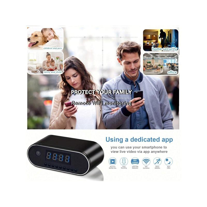 1080P HD WiFi Security Camera Clock - Wireless Motion Detection, Night Vision, Real-Time App Monitoring, Loop Recording, Ideal For Indoor Home, Office, Warehouse With Lithium Battery And Non-Waterproof Design,  Included 32G SD Card