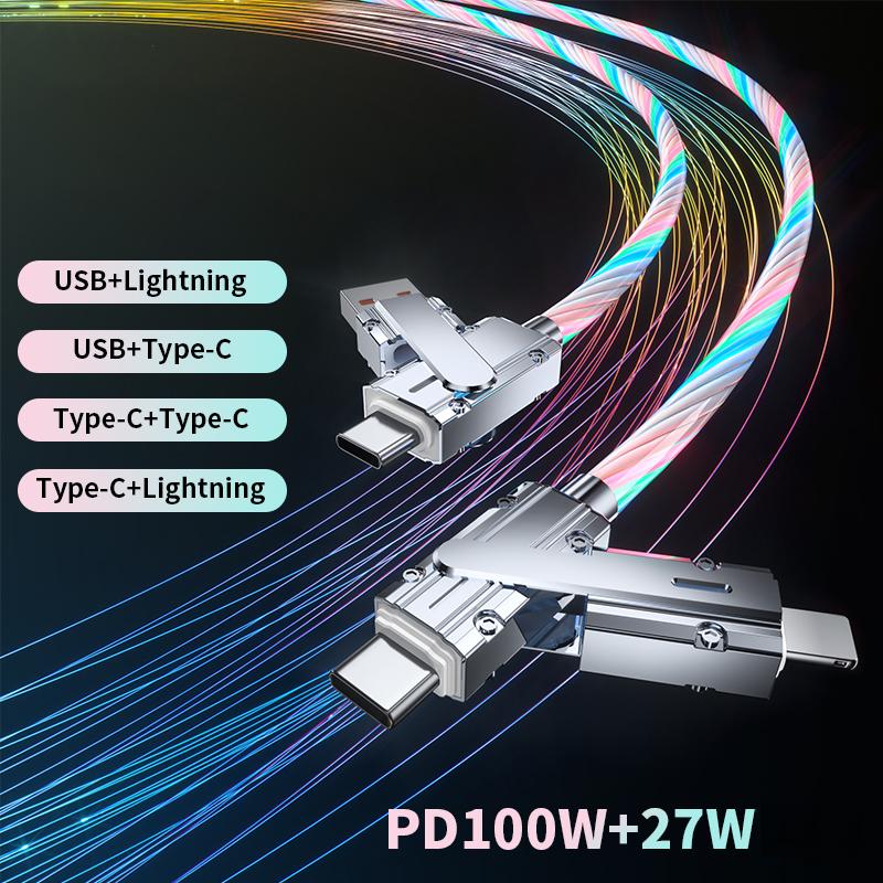 4-in-1 USB ChargingCable,100W Multi Fast ChargingCable,MultiUSBC Charger ComboVetalPorts for Phone 15 14 13 ProMax Laptop Multi Device Charging