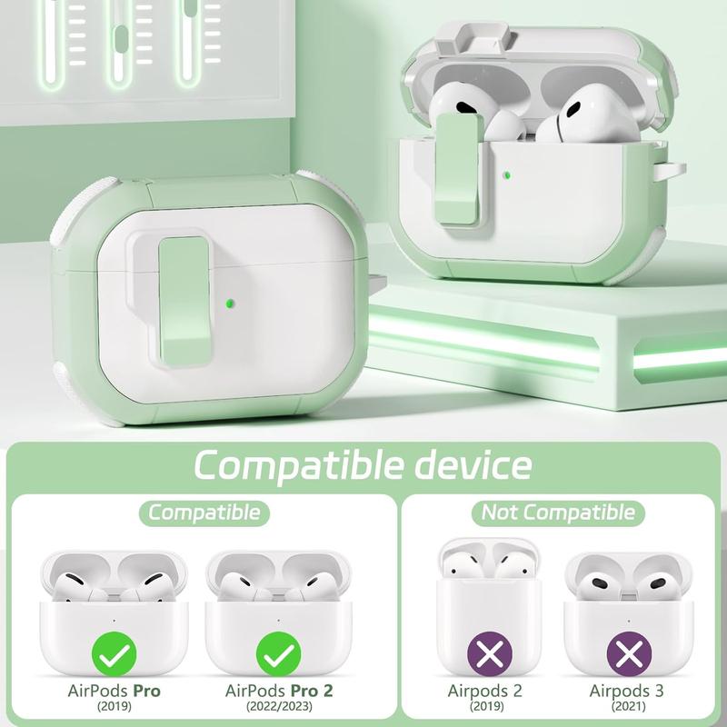 Case for AirPods Pro 2nd 1st Generation Case with Cleaner Kit, Secure Lock Case for Apple Airpod Pro 2&1 Gen Case Cover with Silicone Wrist Strap Cute Candy Keychain for Women, Mint Green