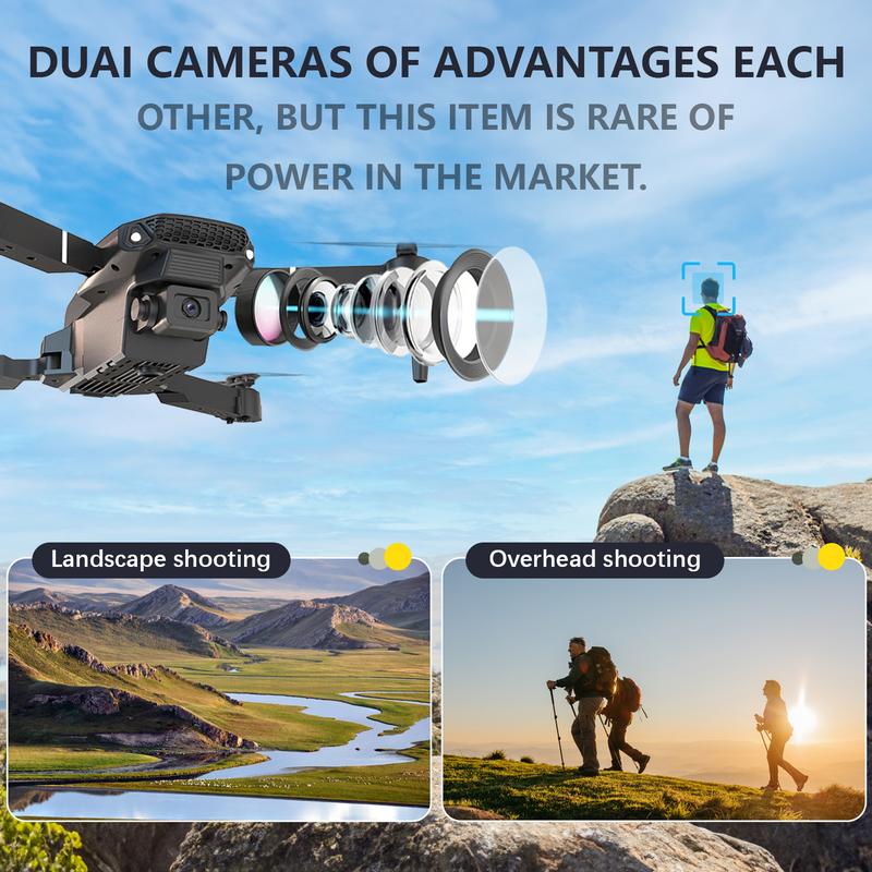 E88 Foldable Dual Camera Drone - Flight Stability, One Click Hover, Adjustable Angle, Route Planning - Ideal Gift for Beginners, Indoor Outdoor Fun, Dual Battery Set, Perfect Choice for Christmas, Halloween, and Thanksgiving