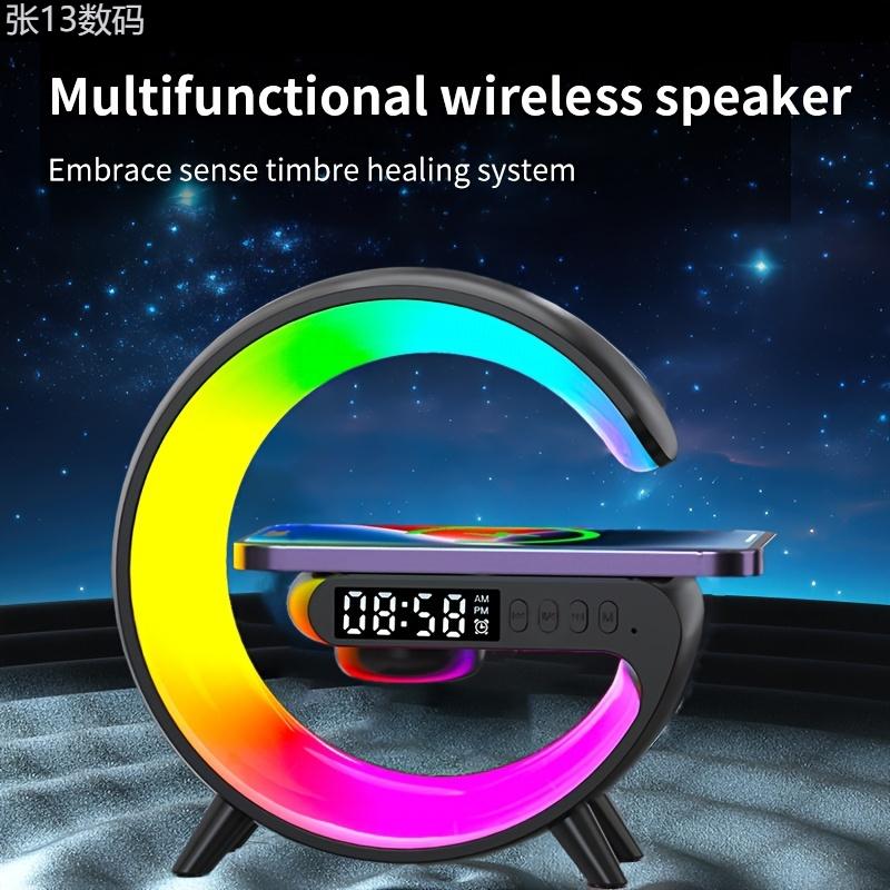 Wireless Speaker Rhythm RGB Light Bar Smart Light Sunrise Alarm Clock Wake Up Light Alarm for Bedroom Dimmable Table Lamp with Fast Wireless Charger Alarm for Heavy Sleeping Adults Bedroom, Dorm, Gift Audio Charging Smartphone