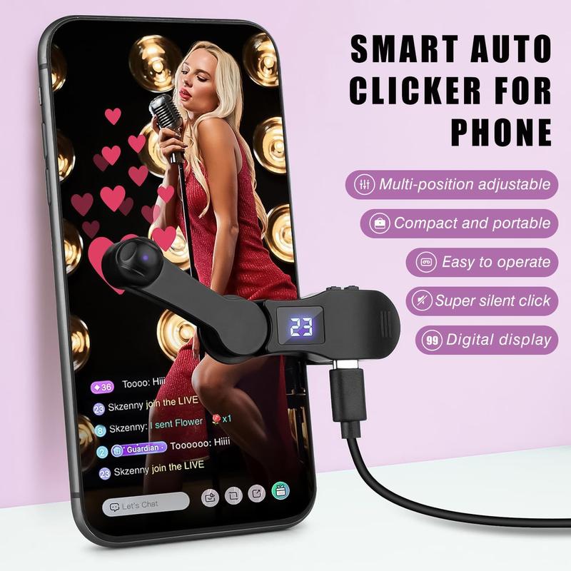 Auto Clicker for Smart Phone, Phone Screen Device Speed Clicker for Android IOS Apps, Fast Click Simulation Finger Continuous Click for Gaming, Live Broadcasts Likes, Adjustable Speed Physical Clicker