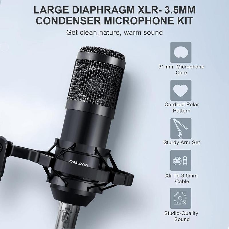 Professional Podcast Studio Equipment, USB Rechargeable Condenser Microphone with Audio Interface & Live Sound Card, Audio Equipment for Live Streaming, Microphone Set