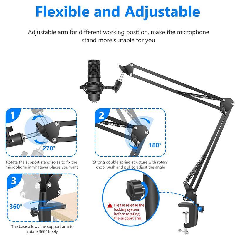 Professional Podcast Studio Equipment, USB Rechargeable Condenser Microphone with Audio Interface & Live Sound Card, Audio Equipment for Live Streaming, Microphone Set