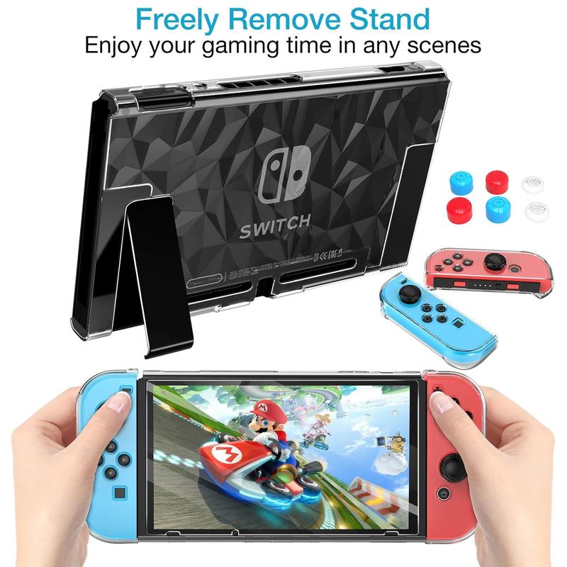 Switch Case for Nintendo Switch Case Dockable with Screen Protector, Clear Protective Case Cover for Nintendo Switch and JoyCon Controller with a Switch Tempered Glass Screen Protector