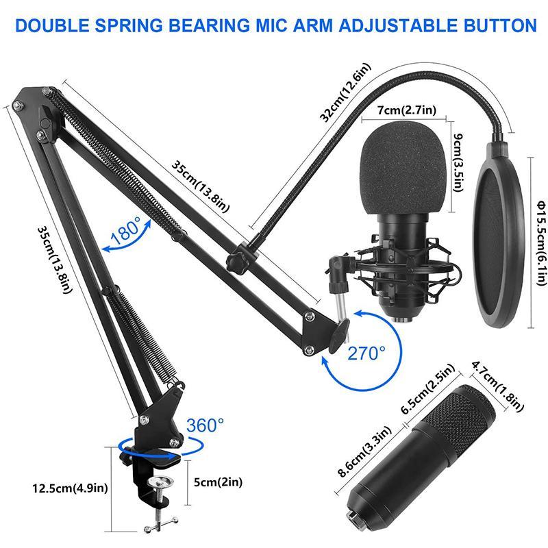 Professional Podcast Studio Equipment, USB Rechargeable Condenser Microphone with Audio Interface & Live Sound Card, Audio Equipment for Live Streaming, Microphone Set