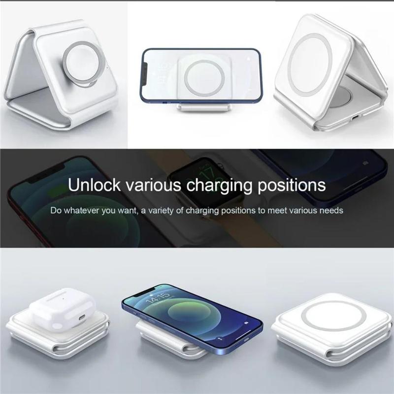 3 in 1 15W Magnetic Wireless Charger, Foldable Portable Travel Charger, Magnetic Wireless Charger for iPhone 11 12 13 14 15 16 Series, AirPods 3 Pro, Apple Watch