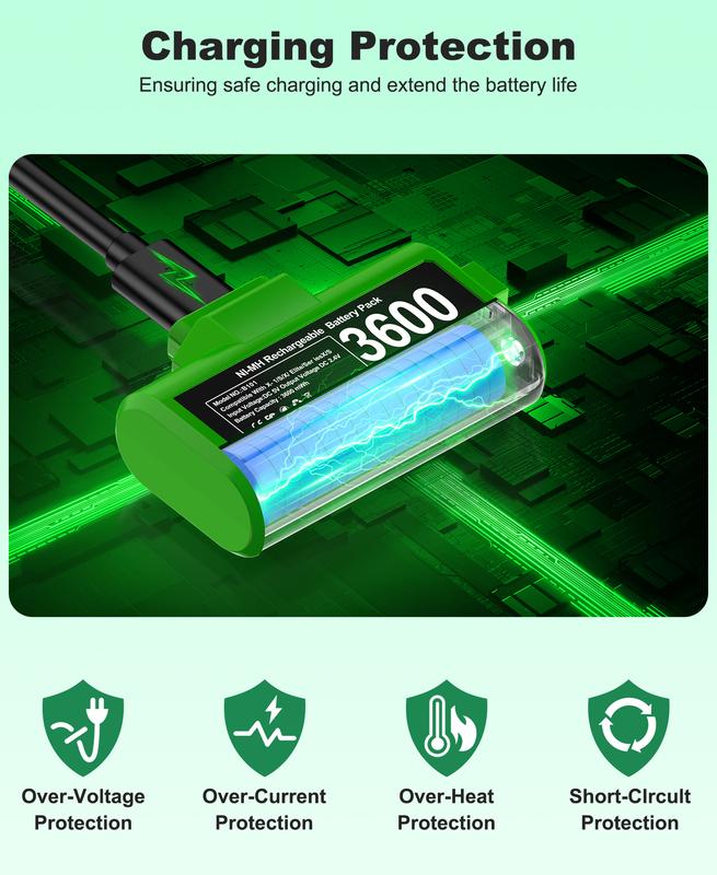 ESYWEN 2*3600mWh Xbox Battery Pack with 12 Hours Long Lasting Playtime, Compatible with Xbox One S X Elite and Series S X Accessories Console