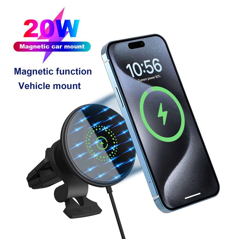 FDGAO 20W Magnetic Car Wireless Fast Charger, Car Phone Holder with Charging Function, Universal Car Phone Navigation Bracket for iPhone 16 15 14 13 12 Pro Max 16 15 14 Plus 13 12 Mini iphone  holder