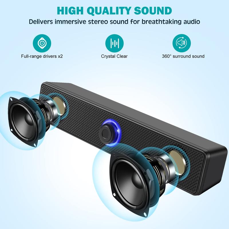 Wired Speaker, Plug and Play Surround Soundbar, Wired Computer Speakers, Stereo Subwoofer Sound Bar for Laptop PC Computer TV