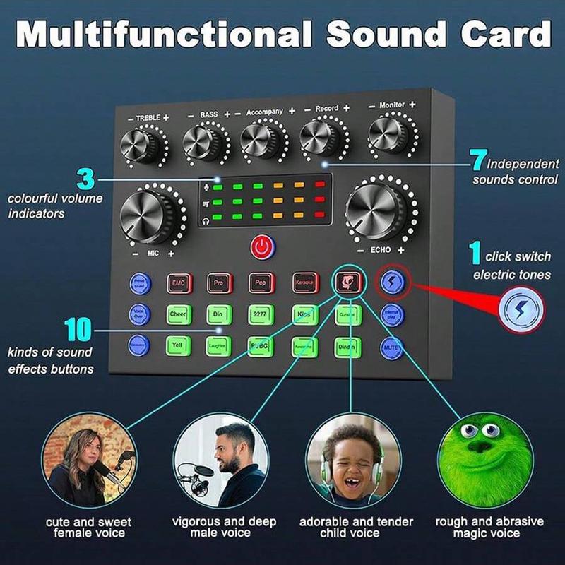 Professional Podcast Studio Equipment, USB Rechargeable Condenser Microphone with Audio Interface & Live Sound Card, Audio Equipment for Live Streaming, Microphone Set