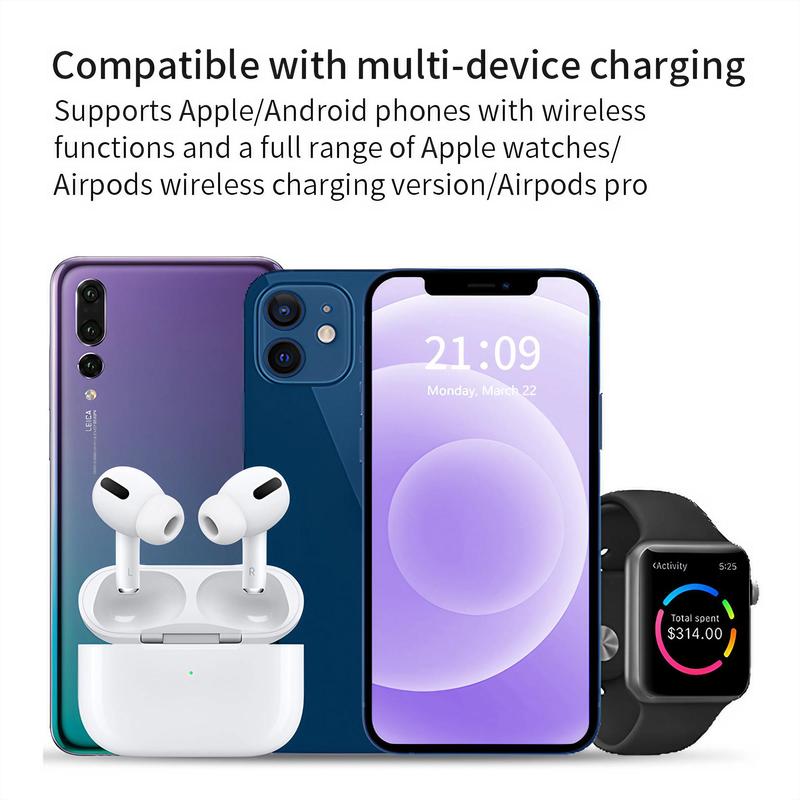 Foldable 15W Wireless Charger, Multifunctional Wireless Charging Base, Multiple Devices Charger Compatible with iPhone 15 & Apple Watch & AirPods