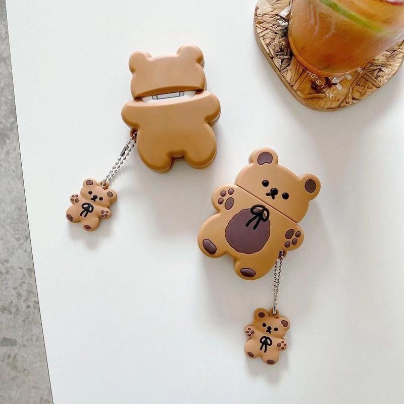 Cartoon Bear Shaped Earphone Case (1 Count), Cute Cartoon Animal Earphone Protective Case, Silicone Decorative Earphone Protector Cover With Lanyard Compatible With AirPods