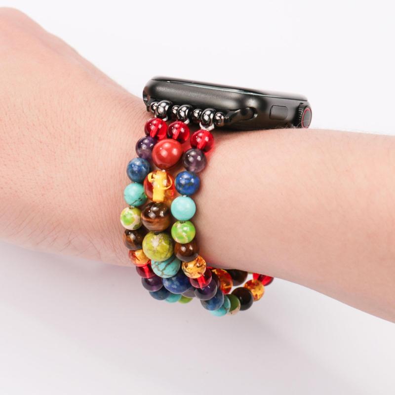 Colorful Beads Bohemian Replacement Bands, Fashionable Handmade Crystal Beads Stretch Band, Watch Band Compatible with Apple Watch 38 40 41 42 44 45 49mm