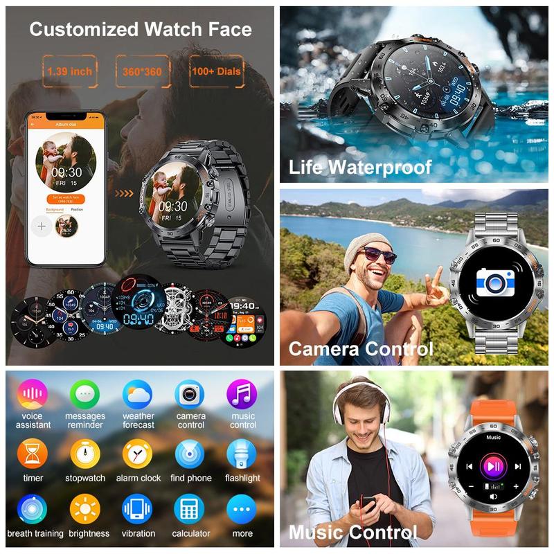 1.39 Inch Full Touch Multifunctional Smart Watch, Men's Outdoor Sports Fitness Tracker, Bluetooth-compatible Smart Watch for Android iOS, Stocking Fillers Gift, Smart Watch