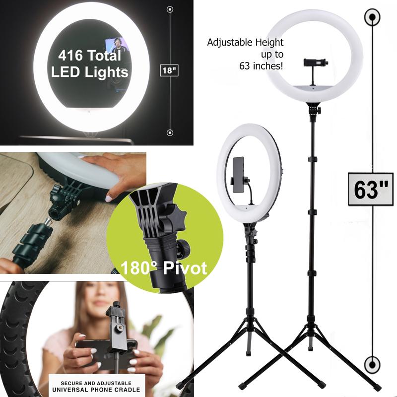 Vivitar 18-Inch LED Ring Light with Adjustable Stand and Wireless Remote for Selfies, Portable Lighting Kit with Phone Holder for Streamers and Video Bloggers