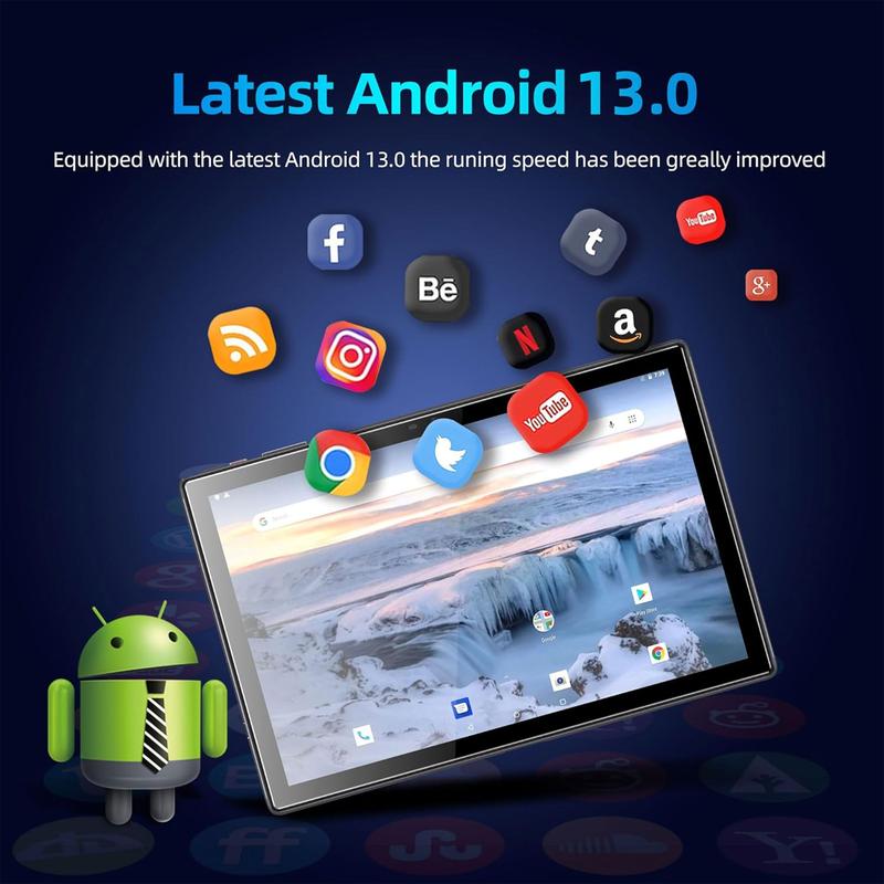 BYYBUO SmartPad A10_L Tablet 10.1 inch Android 13 Tablets, 4GB RAM 64GB ROM Quad-Core Processor 5000mAh Battery, 1280x800 IPS HD Touchscreen 5MP+8MP Camera, Bluetooth,WiFi