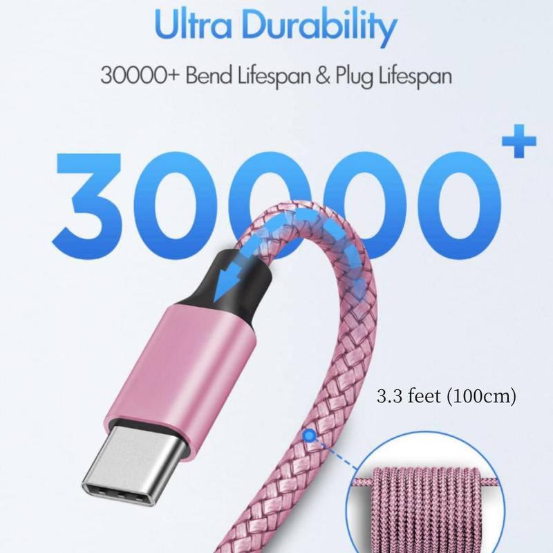 Type-C 3A Fast Charging Cable, 1 Count USB C to USB C Charging Cable, Durable Nylon Braided Rope, 2 In 1 Data Transfer & Power Charging Cable for Phone