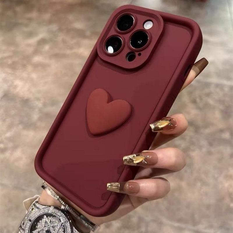 3D Heart Pattern Phone Case, Fashion Phone Protective Cover, Phone Accessory Compatible with iPhone 16 15 14 13 12 11 Plus Pro Pro Max