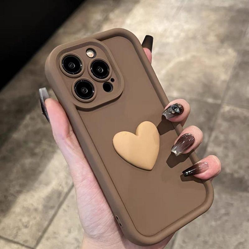 3D Heart Pattern Phone Case, Fashion Phone Protective Cover, Phone Accessory Compatible with iPhone 16 15 14 13 12 11 Plus Pro Pro Max