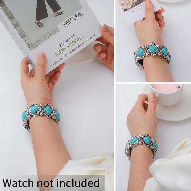 Vintage Turquoise Decor Chain Bracelet, Fashionable Wristband for Apple Watch, Watch Band Suitable for Both Women and Men, Compatible with iWatch Series 9 8 7 6 5 4 3 2 1 SE