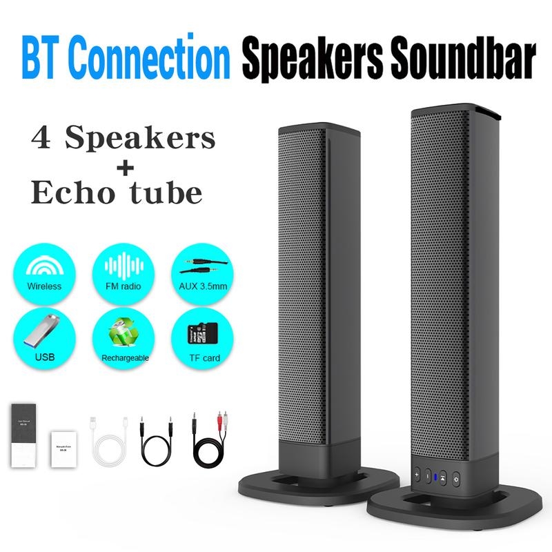 2-in-1 Separable Sound Bars for TV Buit-in 4 Subwoofers Speaker Bluetooth 5.0 Wireless TV Speaker Home Theater Audio Sound Bars