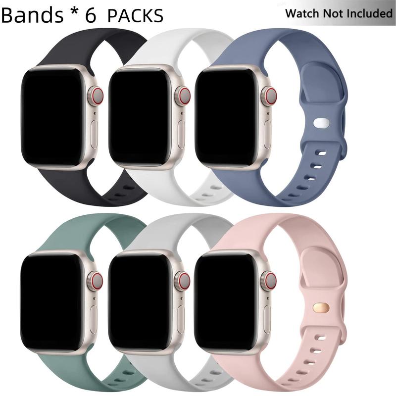 Silicone Watch Band, 6 Counts set Breathable Smart Watch Band, Replacement Watch Band for Apple Watch Series 9 8 7 6 5 4 3 SE Ultra