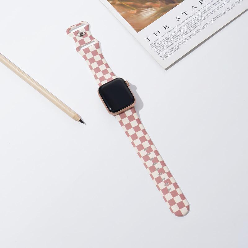 Fashionable Checkerboard Pattern Watch Band, Soft Silicone Watch Band for Women, Wearable Accessories Compatible with Apple Watch Series