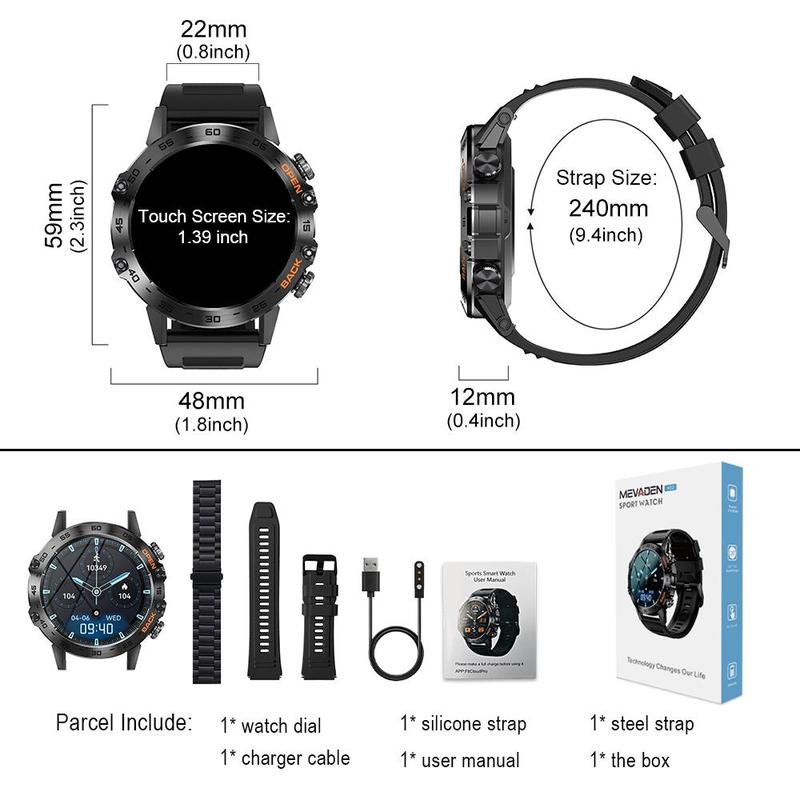 1.39 Inch Full Touch Multifunctional Smart Watch, Men's Outdoor Sports Fitness Tracker, Bluetooth-compatible Smart Watch for Android iOS, Stocking Fillers Gift, Smart Watch