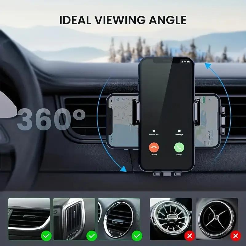 Car Phone Holder, 360 Degree Adjustable Car Phone Holder, Universal Car Phone Mount for iPhone & Android Smartphone