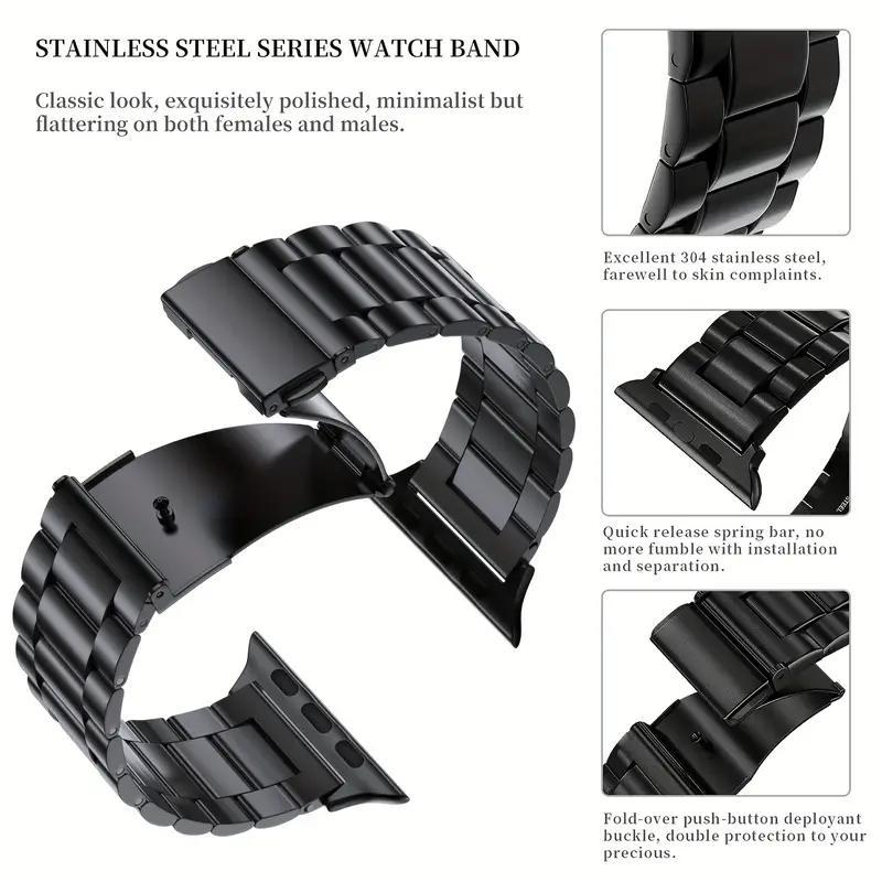 Stainless Steel Watch Band (Only Band), 1 Count Three-bead Folding Buckle Design Smart Watch Band with Adjustable Tool, Watch Accessories Compatible with Apple Watch, Watches Band