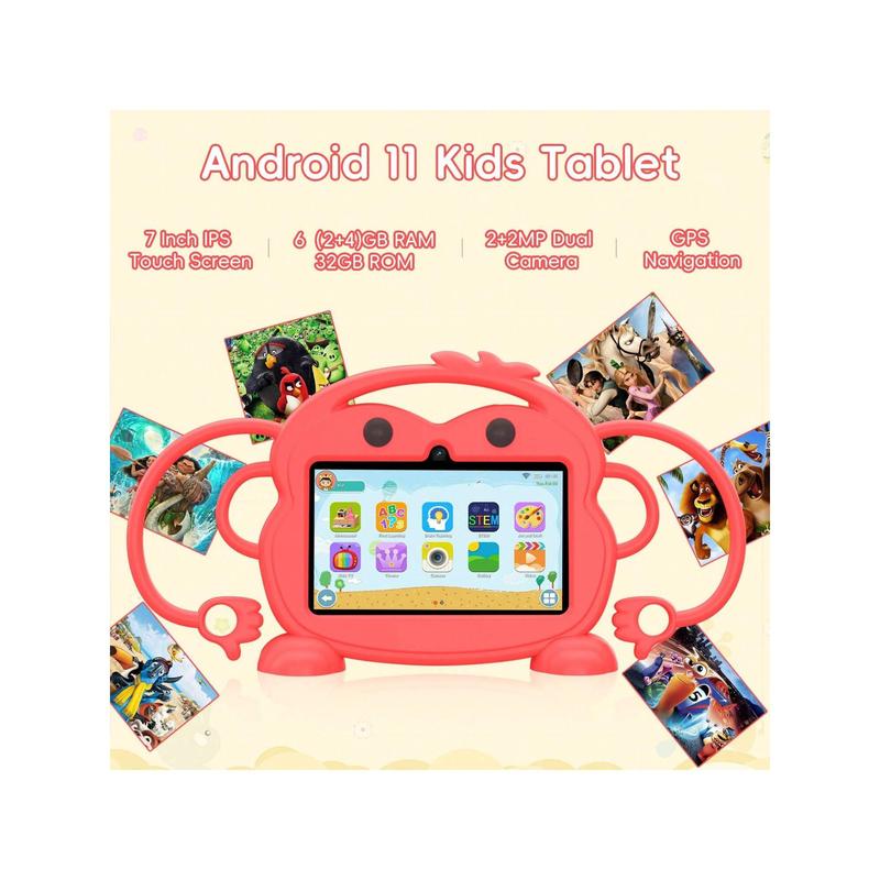 Kids Tablet, 7 Inch Android 11 Tablet For Kids, 6(2+4)GB RAM 32GB ROM, Toddler Tablet With Bluetooth, GPS,WiFi,Parental Control, Dual Camera, Shockproof Case, Kids App Pre-Installed Colorful Durable