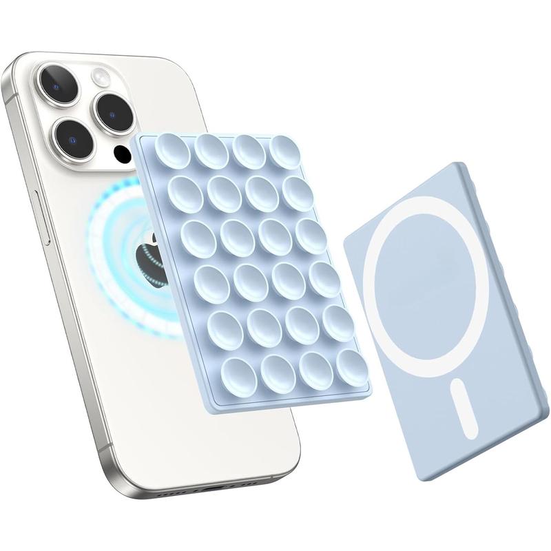 Magnetic Suction Phone Grippy for MagSafe Case, Silicone Cup Sticky Mount for iPhone 12 13 14 15 16 Pro Max Pro Plus Mini, Hands-Free Selfie Video for TikTok Creator Influencer, Light Blue