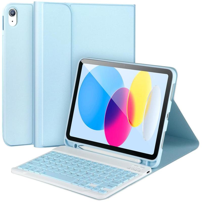 Wireless Keyboard Tablet Cover Case for iPad, 1 Count Flip Cover Rechargeable Tablet Case with Pen Slot & Keyboard, Tablet Accessories for iPad, Men Gifts