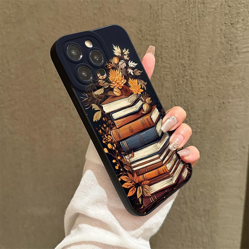 Book & Flower Pattern Phone Case, Full Body Shockproof Phone Protective Cover, Phone Cases, Fashion Phone Accessories Compatible with iPhone 11 12 13 14 15 Pro Max