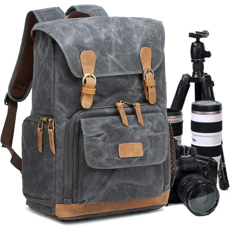 BAIGIO Camera Backpack, DSLR SLR Waterproof Canvas Camera Bags Rucksack 15.6 inch Laptop Bag Travel Bag for Canon Nikon Sony Camera and Lens Tripod Accessories