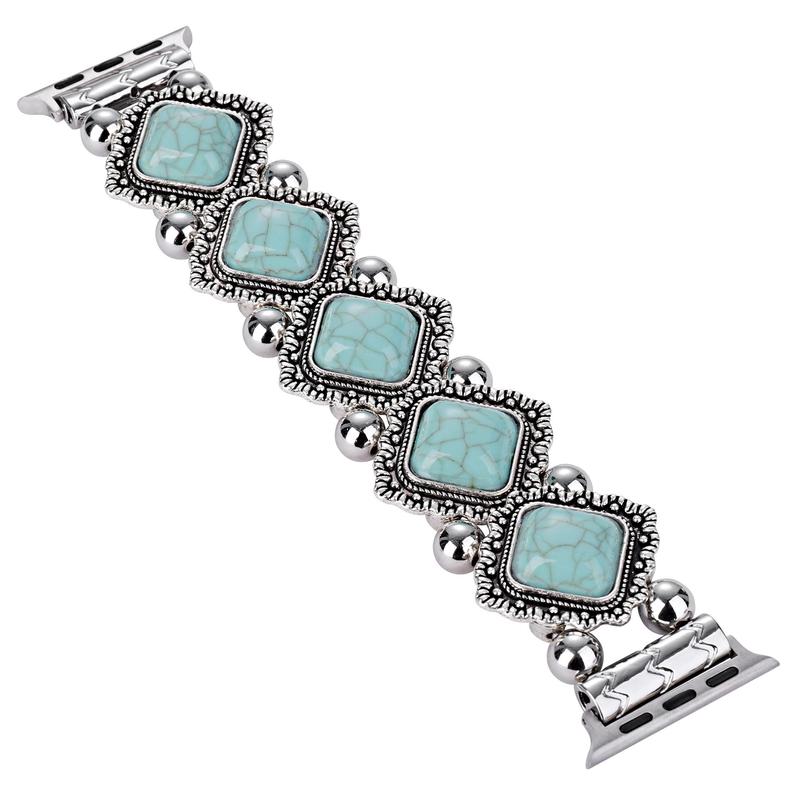 Vintage Turquoise Decor Chain Bracelet, Fashionable Wristband for Apple Watch, Watch Band Suitable for Both Women and Men, Compatible with iWatch Series 9 8 7 6 5 4 3 2 1 SE