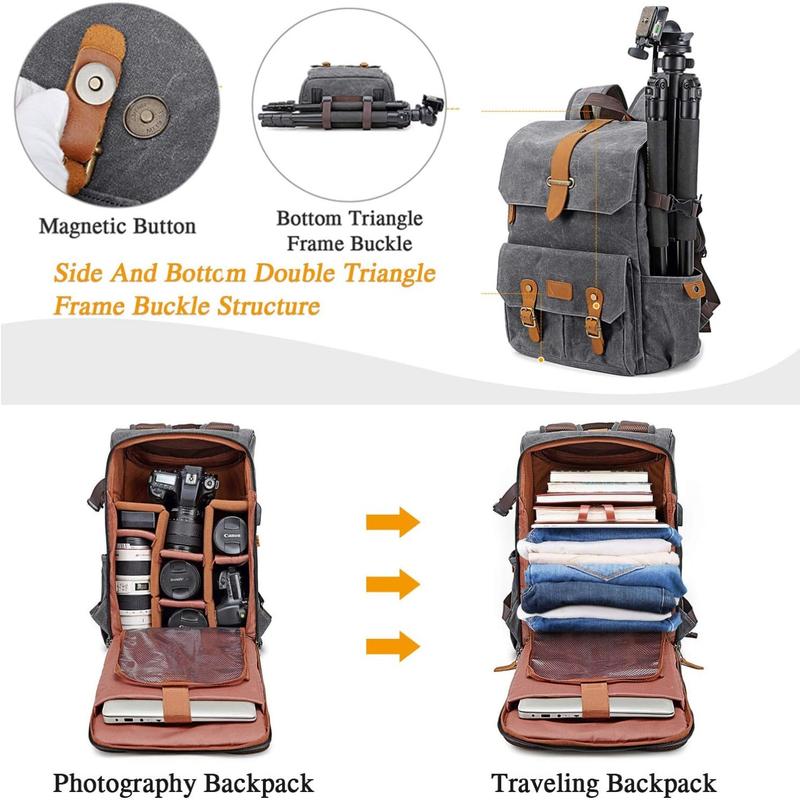 BAIGIO Camera Backpack, DSLR SLR Waterproof Canvas Camera Bags Rucksack 15.6 inch Laptop Bag Travel Bag for Canon Nikon Sony Camera and Lens Tripod Accessories