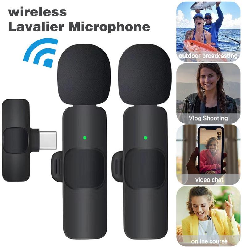 2 pcs Wireless Lavalier Microphones for iPhone, Android, iPad - Mini Wireless Clip-on Microphones Crystal Clear Sound Quality for Recording, Live Streaming,Vlog Audio USB Port Smartphone lapel microphone