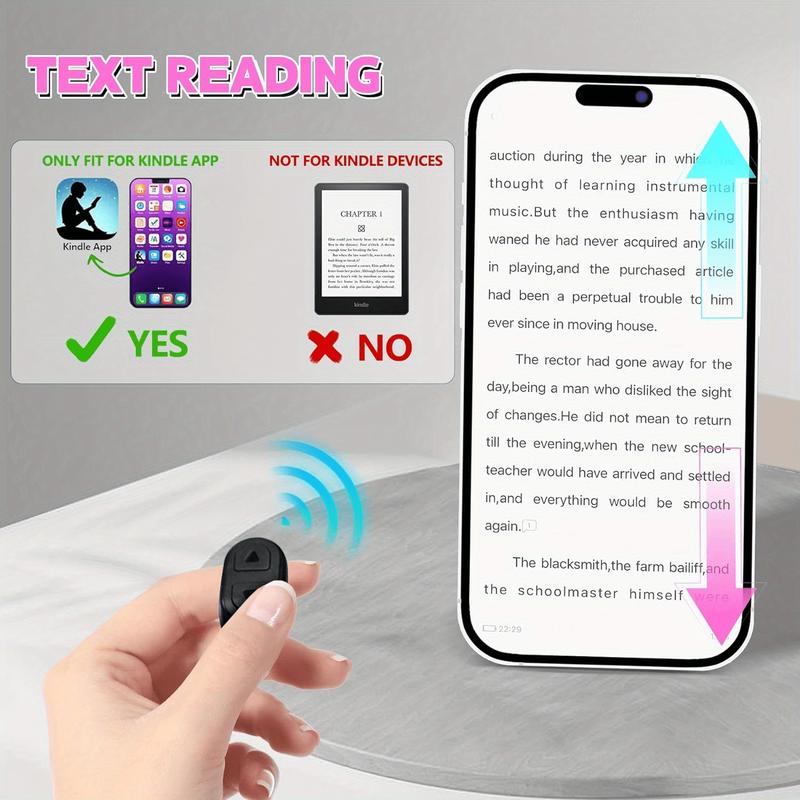 Tiktok Trending BT Smart Scrolling Ring Kindle App Remote Page Turner with Cell Phone Stands Wireless Camera Shutter Selfie Button - Compatible with for iPhone Ipad Android (Black)