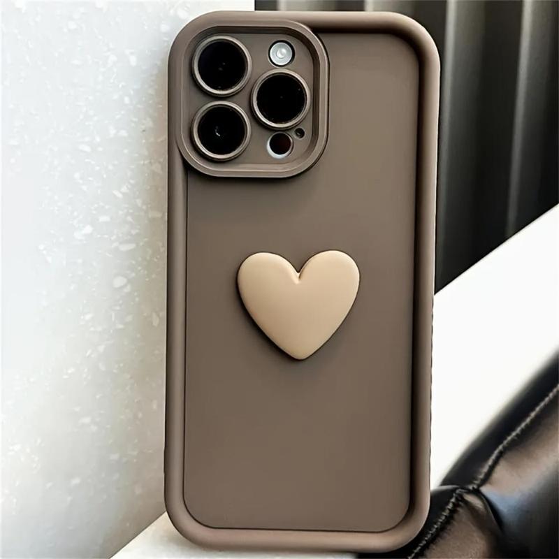 3D Heart Pattern Phone Case, Fashion Phone Protective Cover, Phone Accessory Compatible with iPhone 16 15 14 13 12 11 Plus Pro Pro Max