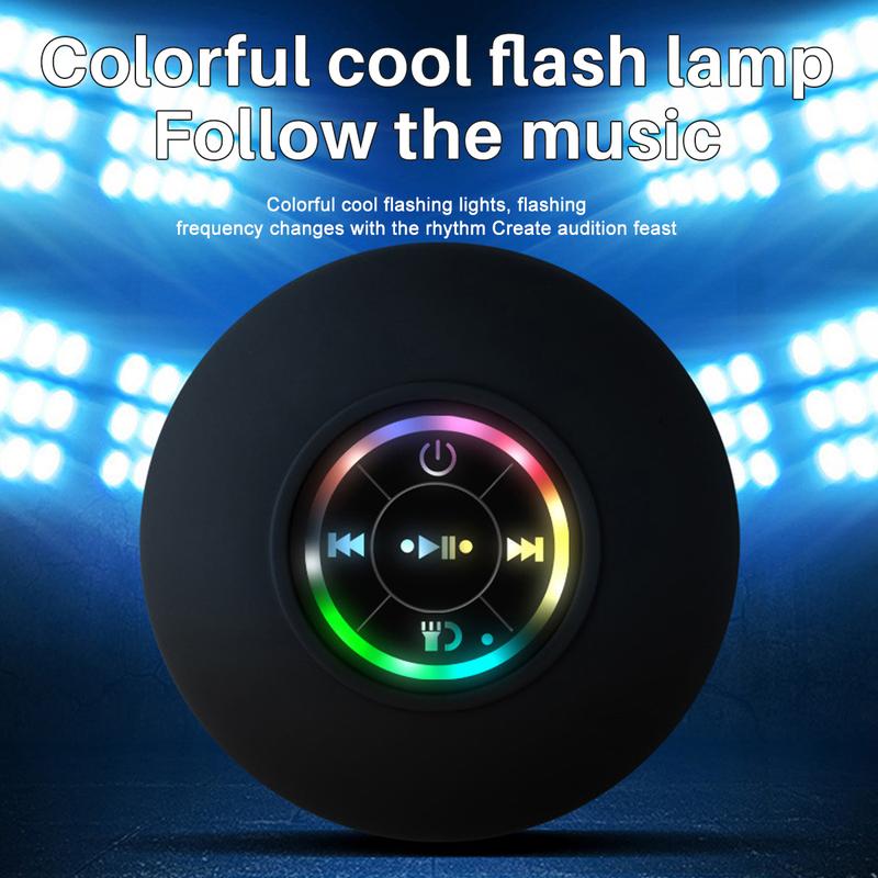 Mini Shower Room Speaker, Portable Waterproof Speaker with LED Light, Suction Cup BT Speaker for Beach, Shower & Outdoor Camping