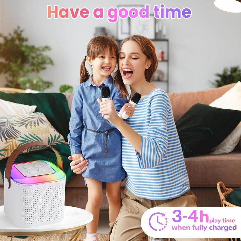 Karaoke Machine for Kids Adults,Portable Karaoke Machine with 2 Wireless Microphones, Mini Karaoke Machine with LED Lights, Bluetooth Speaker, Support TF Card, AUX Input for Kids Adults Birthday Party (White)