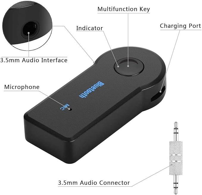 Bluetooth 5.0 Audio Receiver, 3.5mm AUX Adapter for Car, Headphones, Home Stereo – Connects to Smartphone, Tablet, Hands-Free with Mic