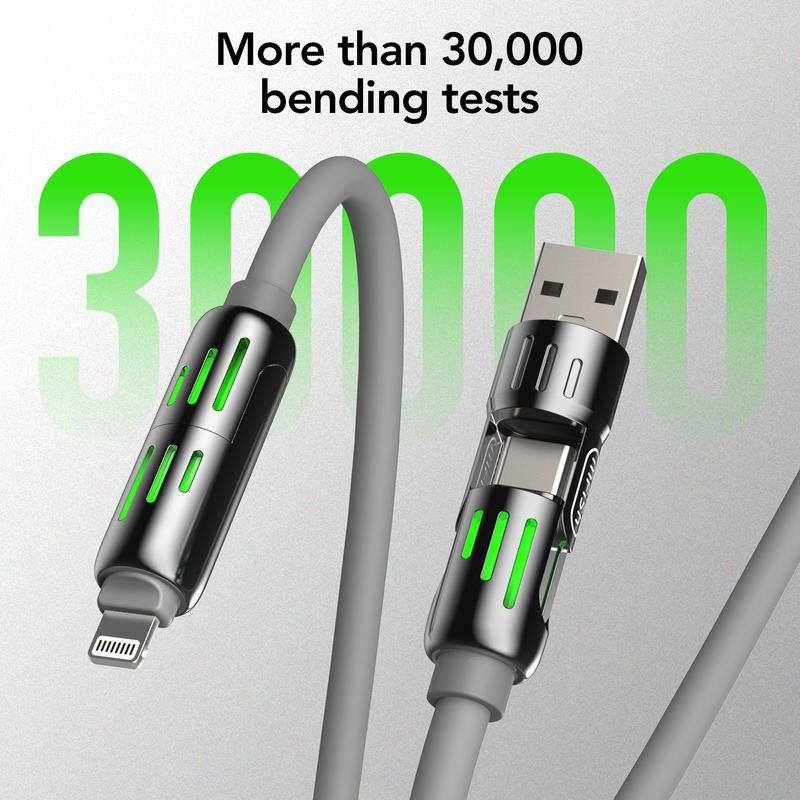 4 in 1 Charging Cable, Fast Charging 240W USB A+ Type C Multi-function Aluminum Alloy 240W for iPhone 16 15 14 Samsung Galaxy, Android Phone iPad Pro