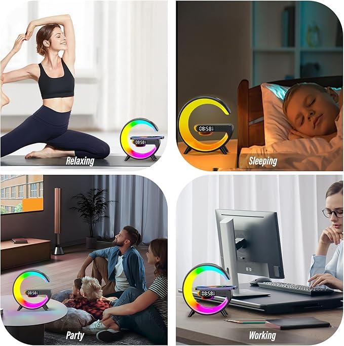 new Night Light Lamp Multifunctional Wireless Audio Speaker, Multifunctional Wireless Speaker with Alarm Clock, Wireless Charger Station for Smartphone Christmas gifts 4 in 1 Alarm Clock Gifts Idea for Family Charging Colorful Usb Bluetooth Chargeable