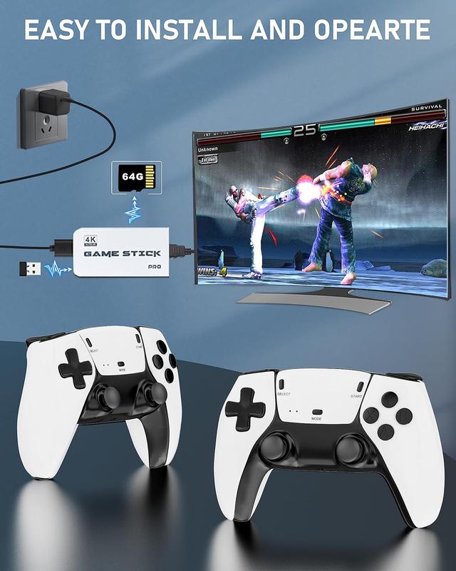 Wireless Retro Game Stick - 20000+ Games, HD Output System Built in 23 Emulators Plug and Play Video Game Consoles with 2.4G Wireless Controllers,64GB TF Card for Gamers of All Ages